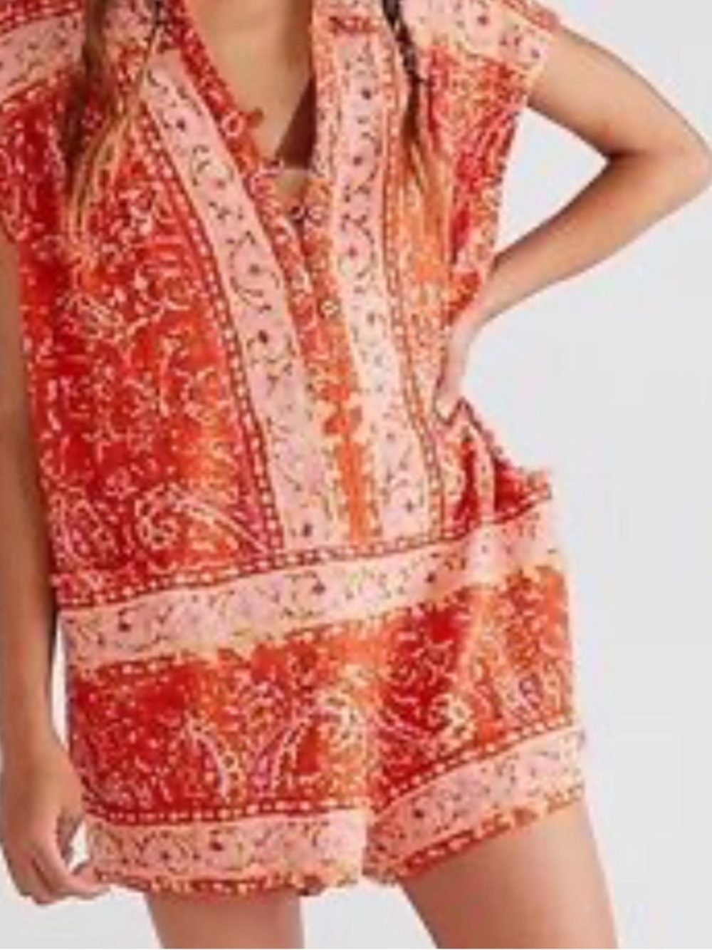 Free People Orange and Pink Paisley Romper